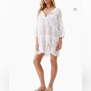 Melissa Odabash Ashley Classic White Eyelet Cotton Cover-Up Minidress Medium